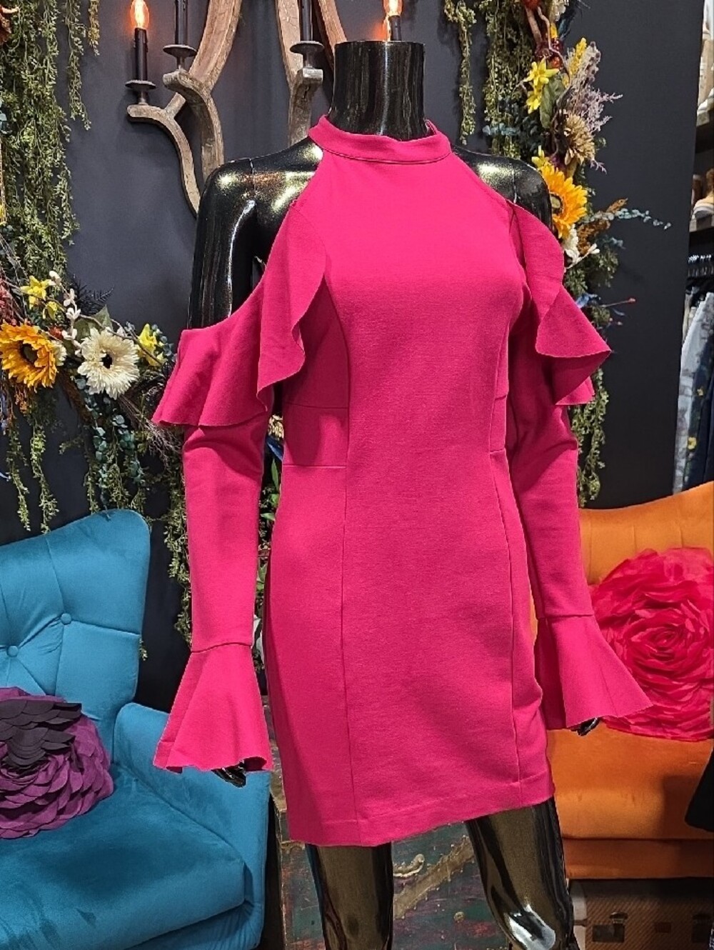 Free People Raspberry Cold-Shoulder Ruffle Mini Dress - Picture 6 of 11